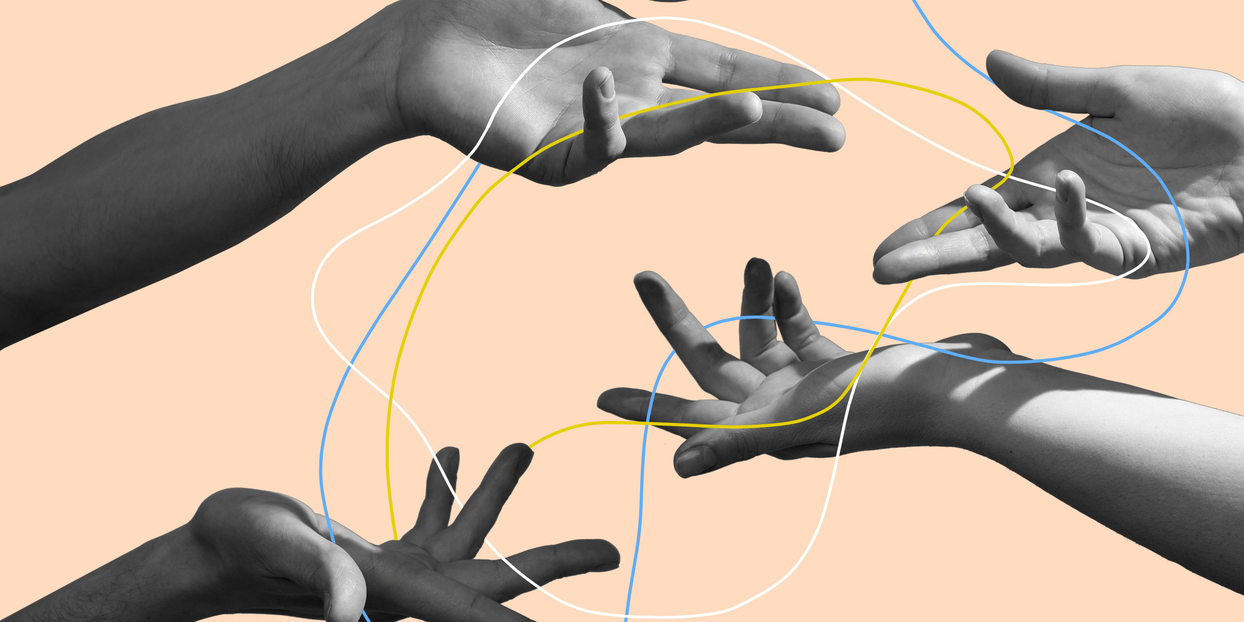 Image banner of hands and overlapping string lines